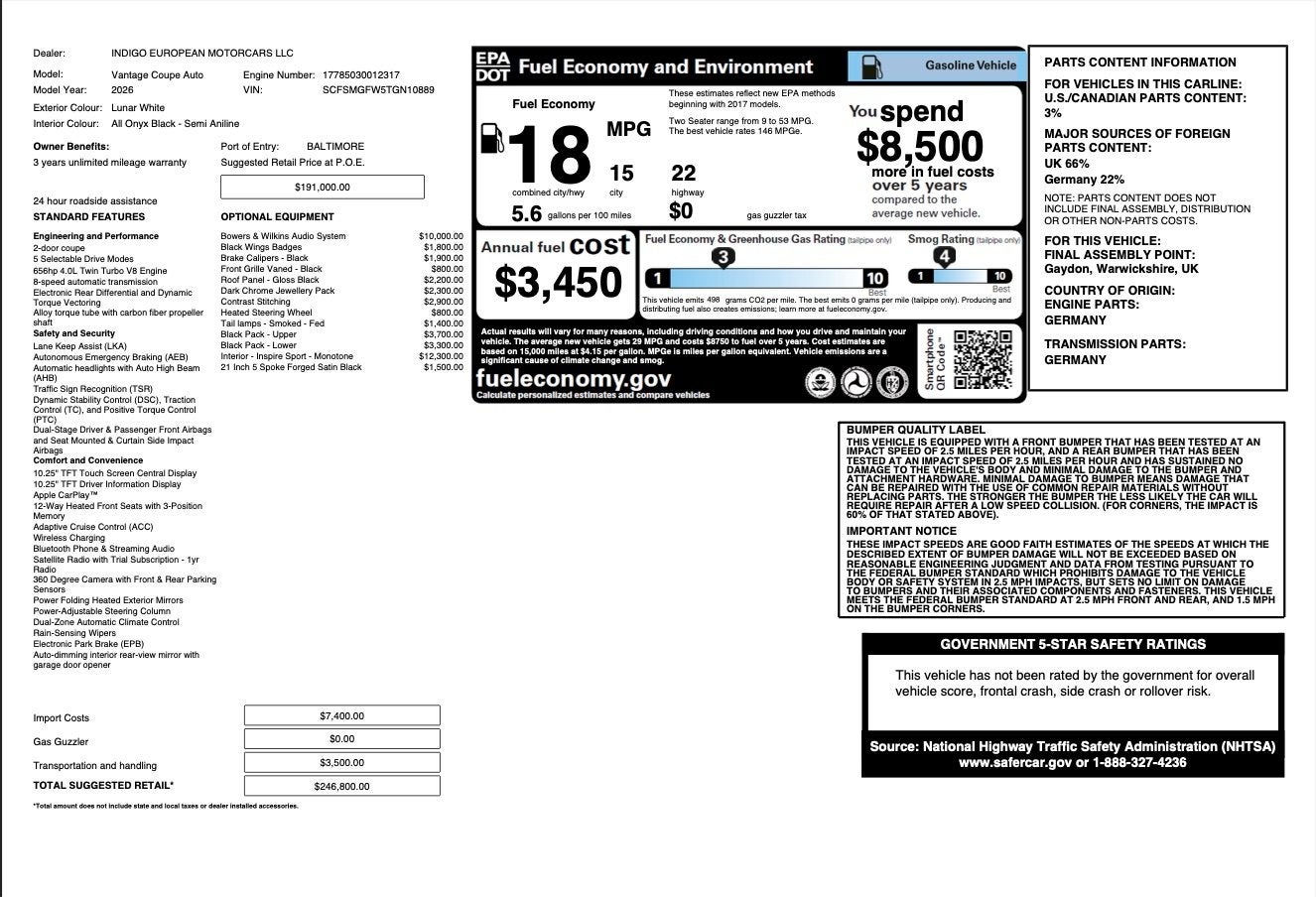 2026 Aston Martin Vantage Base