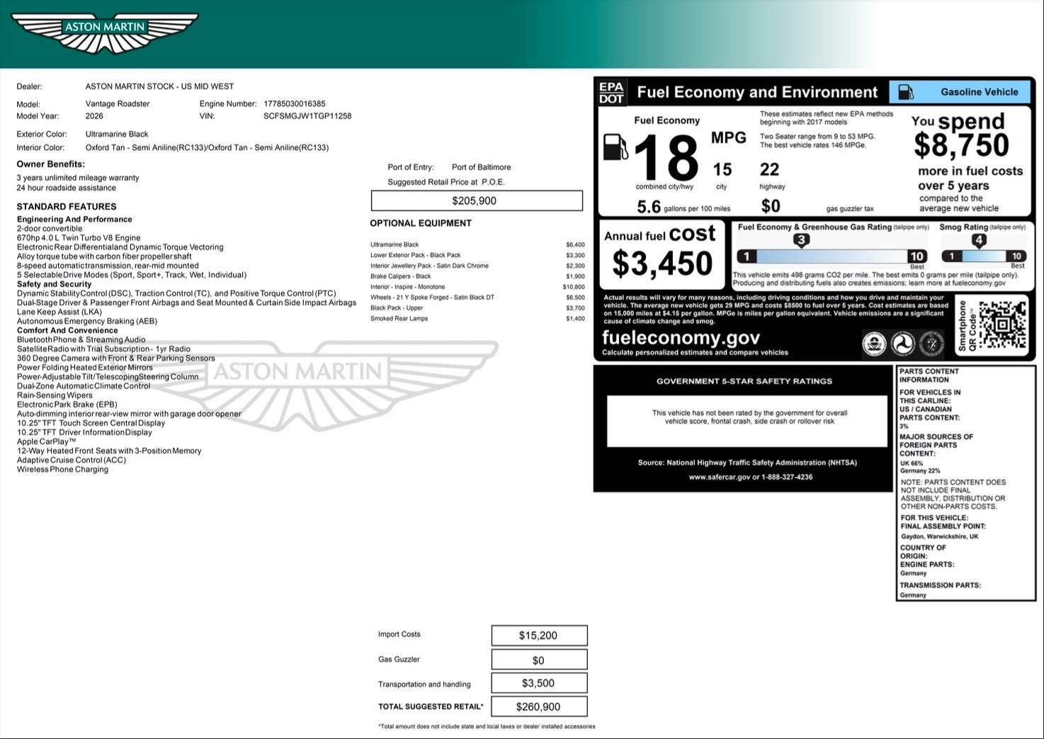 2026 Aston Martin Vantage Roadster