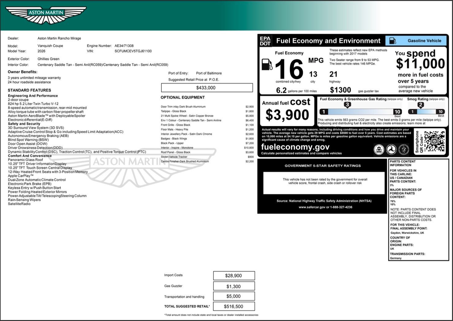 2026 Aston Martin Vanquish V12
