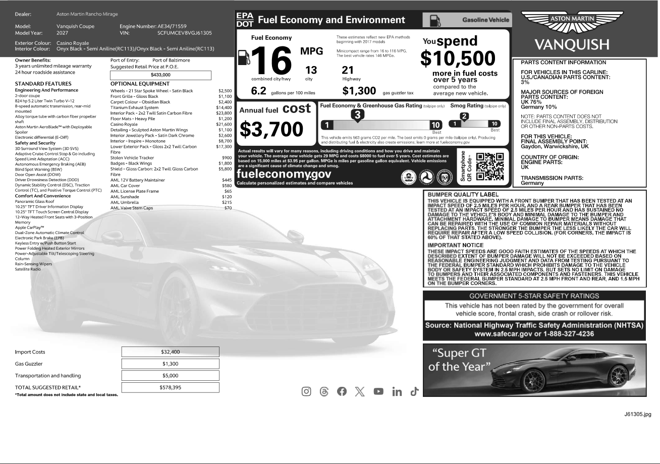 2027 Aston Martin Vanquish Base