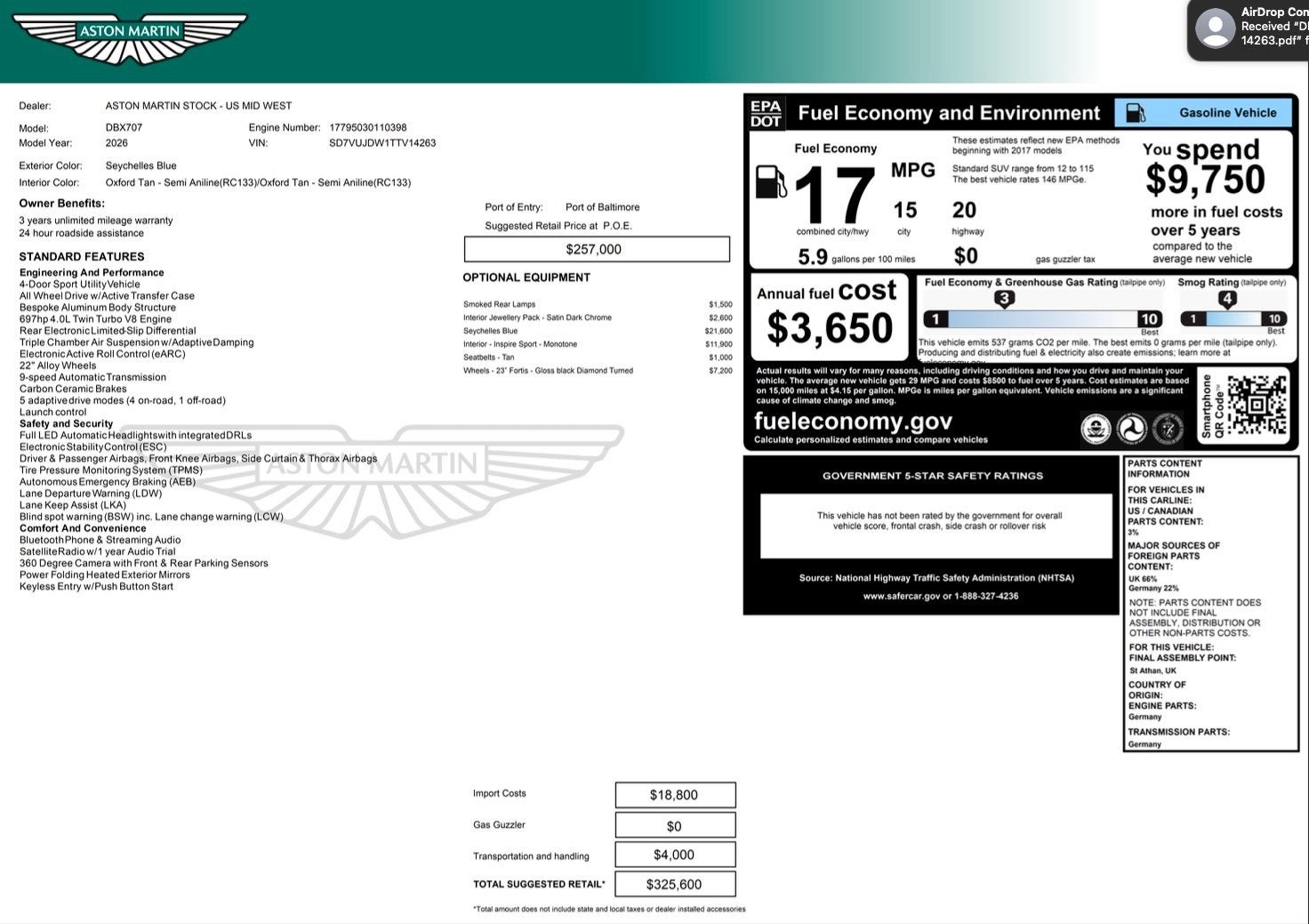 2026 Aston Martin DBX 707