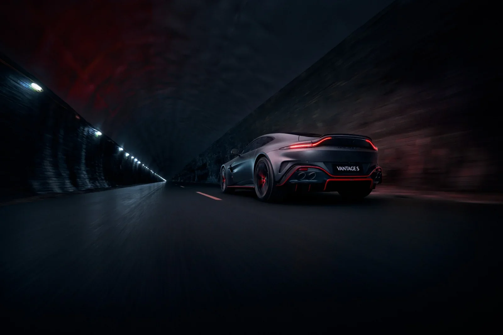 Aston Martin Vantage S rear driving view